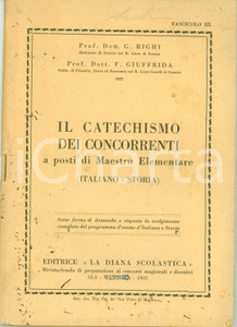 Libro, pubblicazione d epoca 1933 RIGHI  GIUFFRIDA Catechismo per aspiranti maestri elementari 1