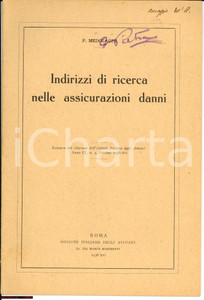 Oggetto da collezione cartaceo 1938 Paolo MEDOLAGHI Ricerca nelle assicurazioni danni AUTOGRAFO 1