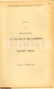 Libro, pubblicazione d epoca 1876 CLITERHOE Rev. PERRY Disturbance of the barometer Libretto 1