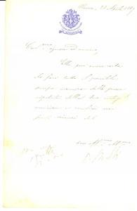 Autografo originale 1889 ROMA Paolo BOSELLI promette aiuto a un amico AUTOGRAFO 1