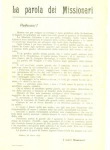 Documento originale, autentico 1935 PADOVA Parola dei Missionari anno giubilare Redenzione Documento 1