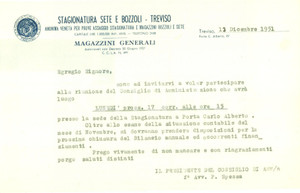 Documento originale, autentico 1951 TREVISO Stagionatura sete e bozzoli Magazzini generali Invito a riunione 1