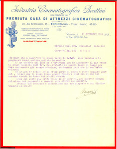 Documento originale, autentico 1934 TORINO Premiata Industria Cinematografica BOATTINI Lettera 1