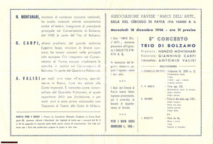 Materiale pubblicitario d’epoca 1946 PAVIA Concerto Associazione AMICI DELL ARTE Via Varese 2 1