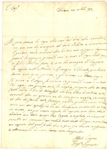 Manoscritto, lettera originale 1780 FERRARA Nobile Giuseppe LUPARINI chiede tartufelli e salsicce Lettera 1