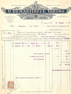 Documento originale, autentico 1927 TORINO Misure metriche V. DEMARTINI E C. Micrometri di precisione Fattura 1