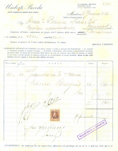 Documento originale, autentico 1938 MANTOVA Umberto BOCEDA agenzia agricola fornitura granoturco Fattura 1