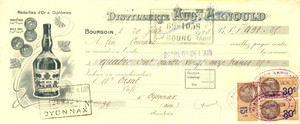 Oggetto da collezione cartaceo 1928 BOURGOIN F Distillerie AUGUSTE ARNOULD Kina super Cambiale pubblicitaria 1
