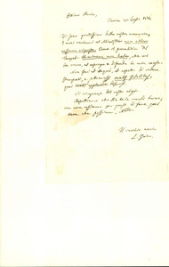 Autografo originale 1874 VERONA Letterato Luigi GAITER senza appoggi al Ministero AUTOGRAFO 1