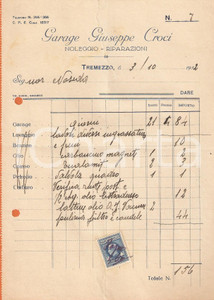 Documento originale, autentico 1932 TREMEZZO CO Garage Giuseppe CROCI Noleggio e riparazioni Fattura 1