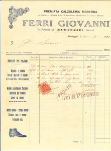 Documento originale, autentico 1921 MONTOGGIO GE Giovanni FERRI  Premiata calzoleria moderna Fattura 1