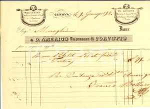 Documento originale, autentico 1852 GENOVA Ditta AMERIGO successore CORVETTO  Panni e sartoria da uomo 1