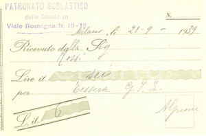 Documento originale, autentico 1939 MILANO GIL SCUOLE ELEMENTARI Gino ROSSI paga quota per tessera Documento 1