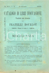 1900 TORINO Catalogo libreria FRATELLI BOURLOT Libri occasione n° XX Miscellanea
