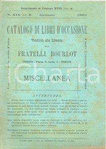 1900 TORINO Catalogo libreria FRATELLI BOURLOT Libri occasione n°XIX Miscellanea