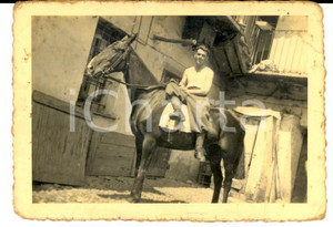 Fotografia d epoca originale 1940 COSTIGLIOLE D ASTI Giovane a cavallo sull aia di una cascina DANNEGGIATA 1