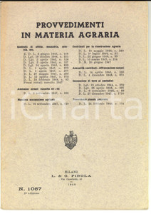 Libro, pubblicazione d epoca 1948 MILANO Provvedimenti in materia agraria 194448 Ed. PIROLA 1