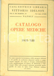 Libro, pubblicazione d epoca 1935 NAPOLI Casa Editrice Libraria Vittorio IDELSON Catalogo opere mediche 1