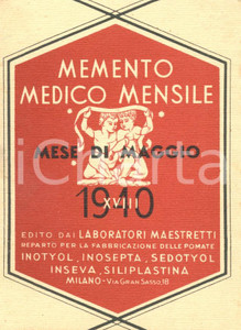 Materiale pubblicitario d’epoca 1940 MILANO Laboratori MAESTRETTI Memento medico mensile maggio ILLUSTRATO 1