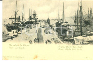 Cartolina originale da collezione 1900 ca TRIESTE Veduta molo SAN CARLO Cartolina ANIMATA navi FP NV 1