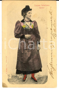 Cartolina originale da collezione 1902 GROSIO SO Costume VALTELLINA per giovane donna Cartolina FP VG 1