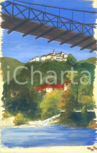 Cartolina originale da collezione 1950 ca VARALLO SESIA VC Scorcio del Sacro Monte Cartolina COLORATA A MANO 1
