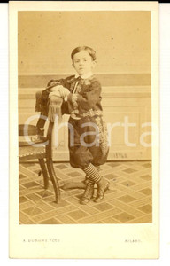 Fotografia d epoca originale 1870 ca MILANO Ritratto di bambino con abito ricamato Foto Alessandro DURONI 1
