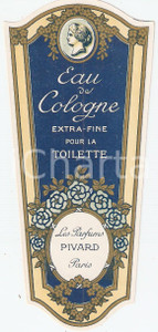 Materiale pubblicitario d’epoca 1950 ca PARIS Parfums PIVARD Eau de cologne Extrafine Etichetta ILLUSTRATA 1