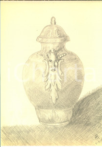 Stampa, bozzetto originale 1942 ARTE Un anfora con volto umano Disegno a matita FIRMATO 31x23 cm 1