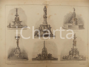 Stampa, bozzetto originale 1900 ca LEXICON VALLARDI Enciclopedia Universale  Fontane Tavola ILLUSTRATA 1