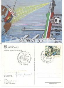 Materiale pubblicitario d’epoca 1992 Verso GENOA  93 Un secolo di CALCIO Cartolina autografo Giovanni ASSERETO 1