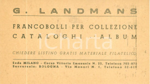 Materiale pubblicitario d’epoca 1950 ca BOLOGNA Francobolli per collezione LANDMANS Misuratore di grandezze 1