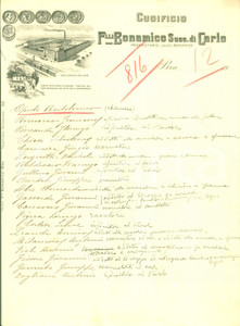 Documento originale, autentico 1920 ca BRA CN Cuoificio di Luigi BONAMICO Elenco degli impiegati Documento 1
