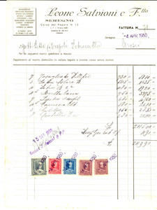 Documento originale, autentico 1950  SEREGNO MB Leone SALVIONI e fratello   Drapperie nazionali Fattura 1