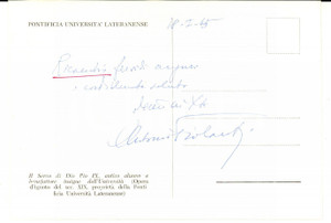 Autografo originale 1965 ROMA Mons. Antonio PIOLANTI Pontificia UniversitÃ  Lateranense AUTOGRAFO 1