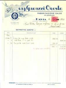 Documento originale, autentico 1934 PAVIA Ditta rag. GAVAZZI Oreste  Fabbricazione calze Estratto conto 1