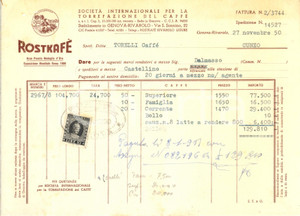 Documento originale, autentico 1950 GENOVA Rivarolo ROSTKAFE   SocietÃ  Internazionale torrefazione caffÃ¨ 1