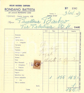 Documento originale, autentico 1939 TORINO Battista RONDANO  Molino MADONNA CAMPAGNA Fattura intestata 1