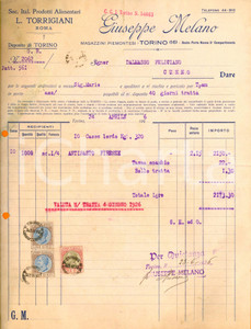 Documento originale, autentico 1926 TORINO Giuseppe MELANO  Luigi TORRIGIANI Prodotti alimentari Fattura 1