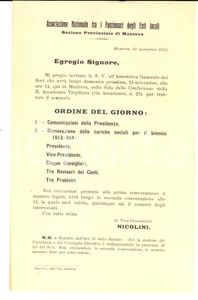 Documento originale, autentico 1912 MANTOVA Associazione Nazionale Funzionari Enti Locali Ordine del giorno 1