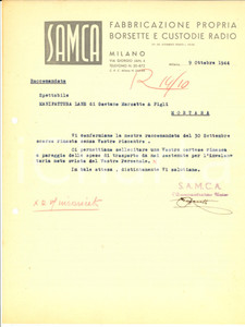 Documento originale, autentico 1944 RSI MILANO Ditta SAMCA Fabbricazione borsette e custode radio Lettera 1