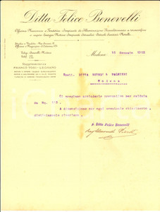 Documento originale, autentico 1912 MODENA Ditta Felice BENEVELLI Lettera per caldaia Intestata 1