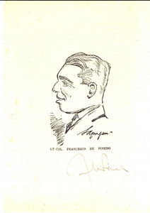 Autografo originale 1930 ca Autografo FRANCESCO DE PINEDO su caricatura a stampa 19x25 cm 1