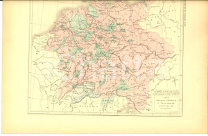 Stampa, bozzetto originale 1875 PARIS M. L. DUSSIEUX Atlas de gÃ©ographie Carte histoire de l ALLEMAGNE 1