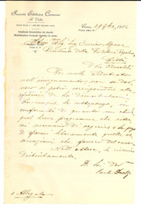 1904 COMO Società Elettrica VOLTA Lettera Carlo DAELLI su possibile insegnamento