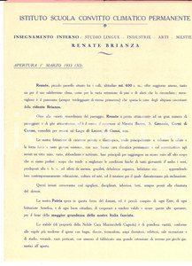 Documento originale, autentico 1933 RENATE BRIANZA Convitto Climatico Permanente Pieghevole PUBBLICITARIO 1
