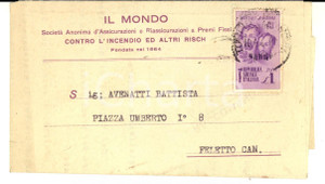 Cartolina originale da collezione 1945 IL MONDO Assicurazioni  Lettera con affrancatura FRATELLI BANDIERA RSI 1