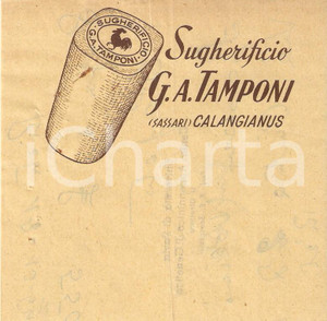 Materiale pubblicitario d’epoca 1964 CALANGIANUS SS Sugherificio G.A. TAMPONI Ricevuta 10x10 cm 1