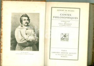 Libro, pubblicazione d epoca 1930 HonorÃ© DE BALZAC Contes philosophiques Paul BOURGET Classiques QUILLET 1