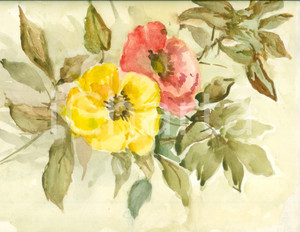 Stampa, bozzetto originale 1991 FIORI Disegno originale pittrice Gianna RONCHI Acquerello AUTOGRAFO 1